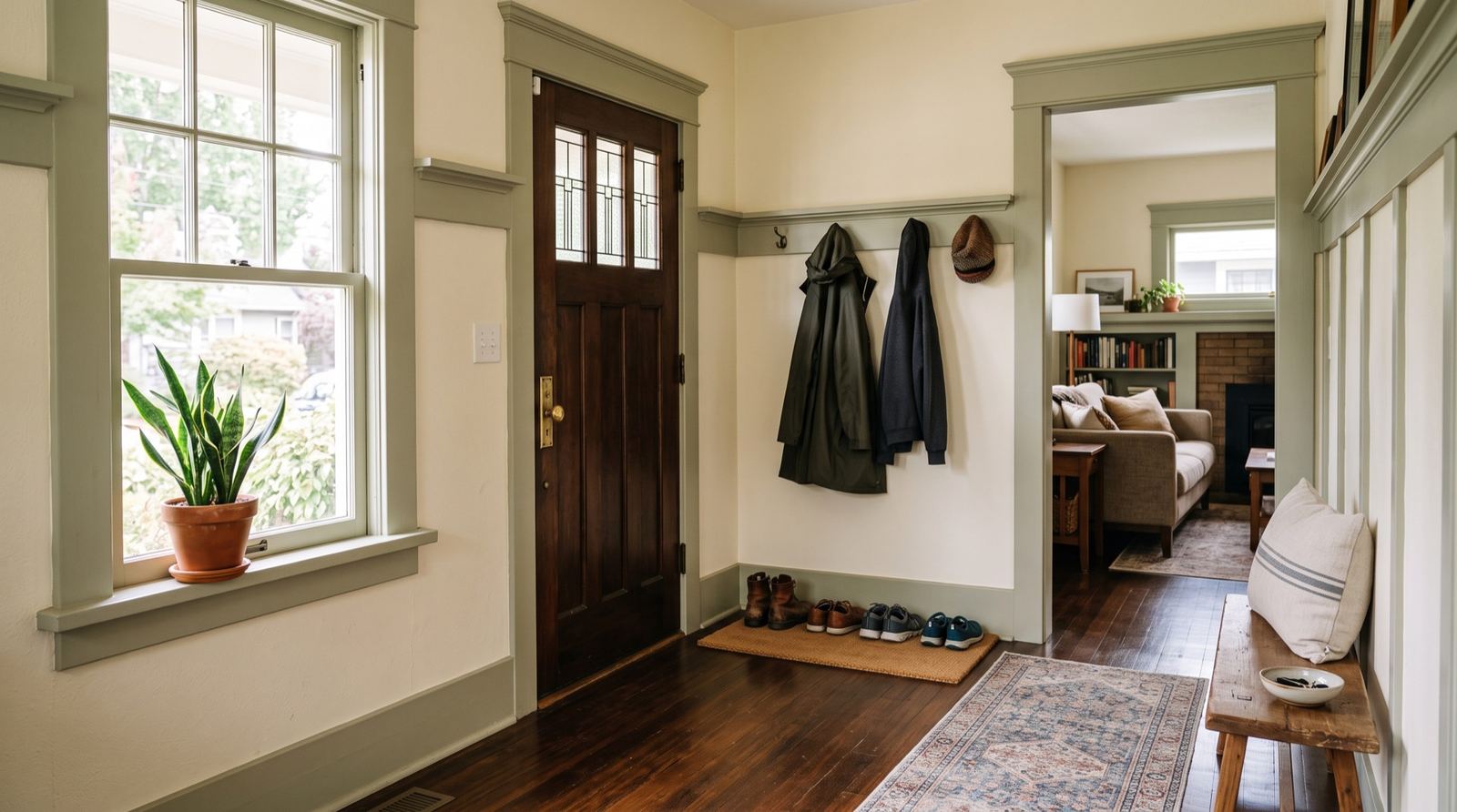 A clean building entry with glass doors